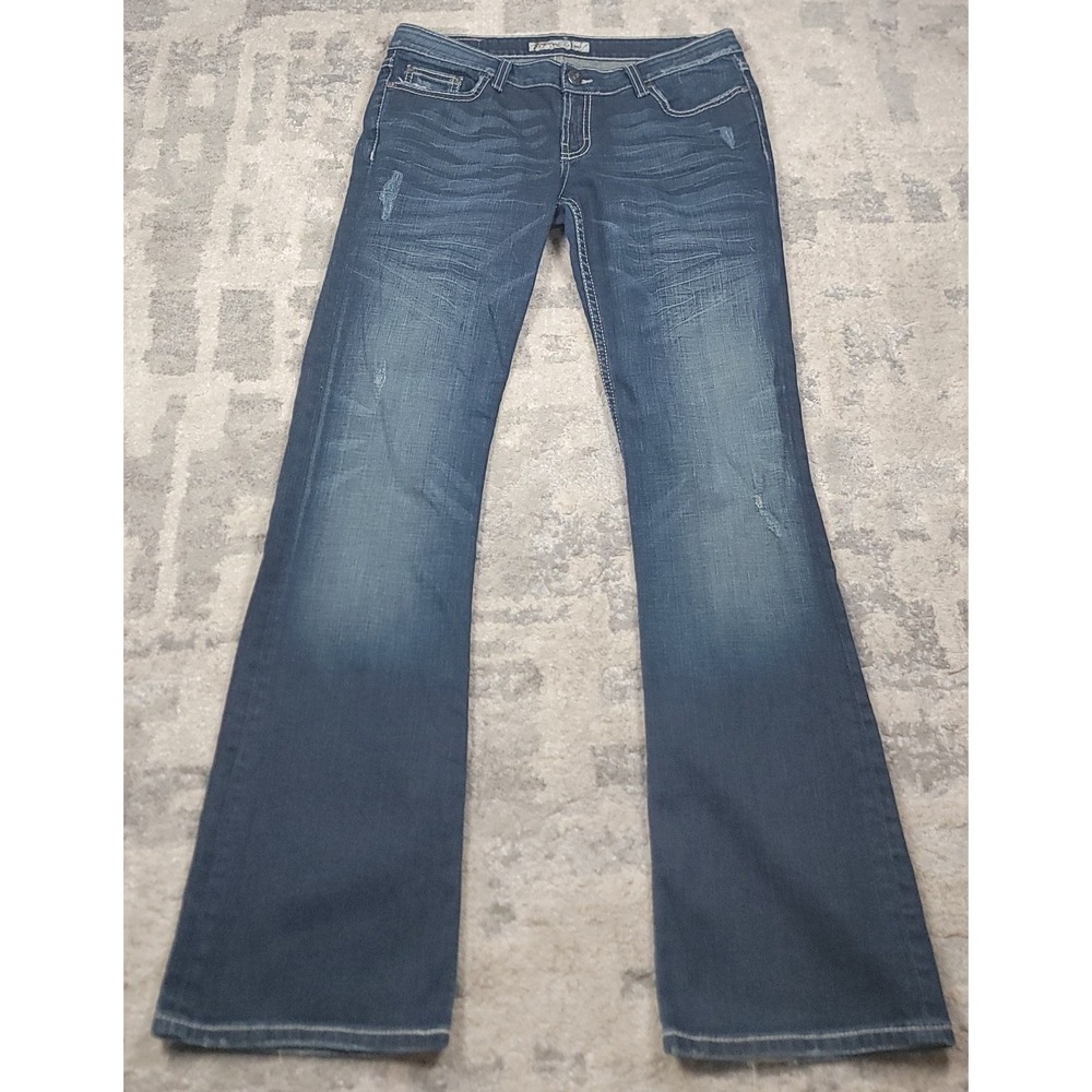 BKE Stella Womens Low-Rise Bootcut Stitching Stretch Blue Denim Jeans Sz 33x33.5